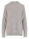 Allude Classic Crew Neck Cashmere Sweater With Ribbed Edges In Gray