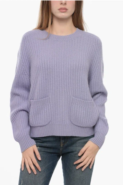 Allude Cashmere Crew-neck Sweater With Double Patch Pockets In Purple