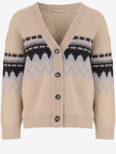 Allude Cashmere Geometric Intarsia Cardigan In Neutral