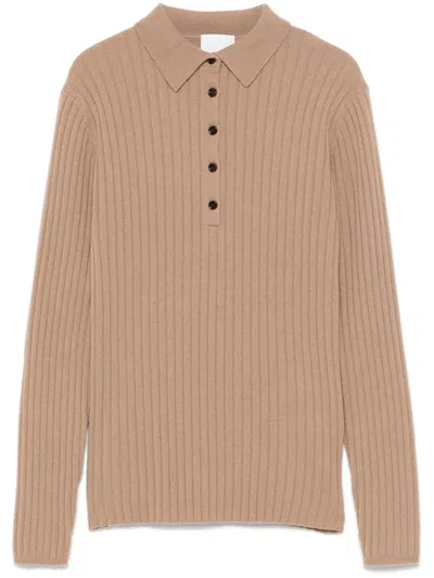 Allude Cashmere Polo Top In Brown