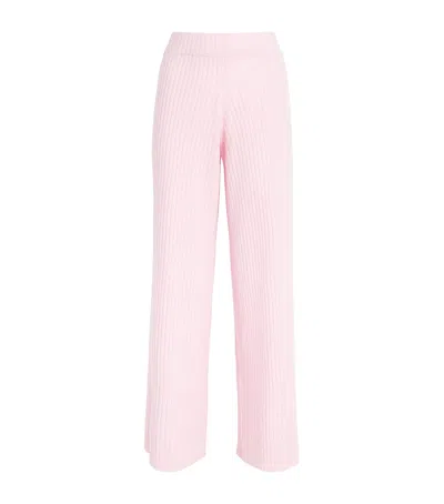 Allude Cashmere Rib-knit Wide-leg Trousers In Pink