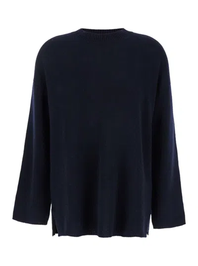 Allude Cashmere Round Neck Sweater With Relaxed Fit In Blue