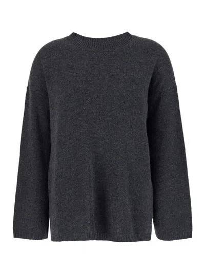 ALLUDE GREY RELAXED CREWNECK SWEATER IN CASHMERE WOMAN