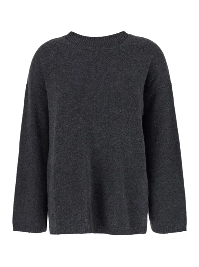 ALLUDE GREY RELAXED CREWNECK SWEATER IN CASHMERE WOMAN