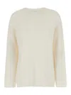 ALLUDE WHITE RELAXED CREWNECK SWEATER IN CASHMERE WOMAN