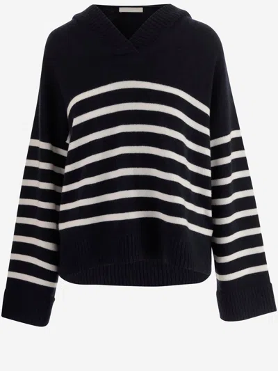 Allude Cashmere Striped Sweater In Black