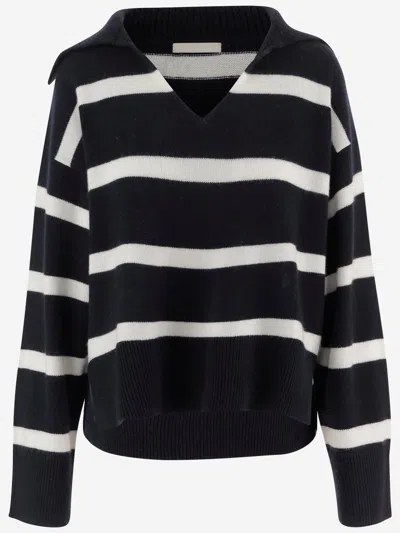 Allude Cashmere Striped Sweater In Black