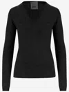 Allude V-neck Cashmere Sweater With Ribbed Edges And Straight Hem In Black