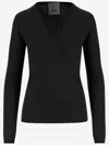 Allude V-neck Cashmere Sweater With Ribbed Edges And Straight Hem In Black