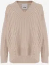 Allude V-neck Cashmere Sweater With Rib Knitting And Elasticized Edges In Gray