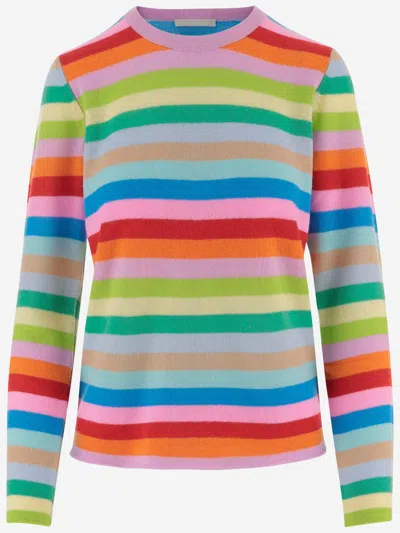 Allude Striped Cashmere Sweater In Brown