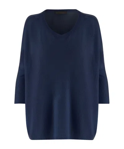 Allude Cashmere V-neck Knitted Sweater In Blue