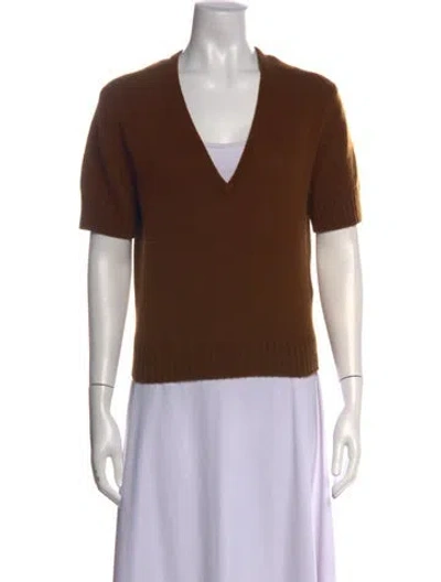 Pre-owned Allude Cashmere V-neck Sweater In Brown