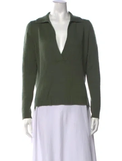 Pre-owned Allude Cashmere V-neck Sweater In Green