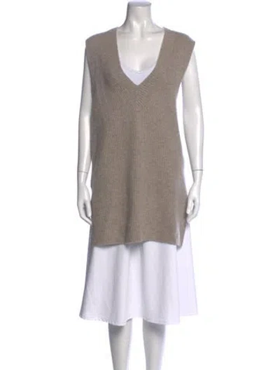 Pre-owned Allude Cashmere V-neck Top In Neutrals