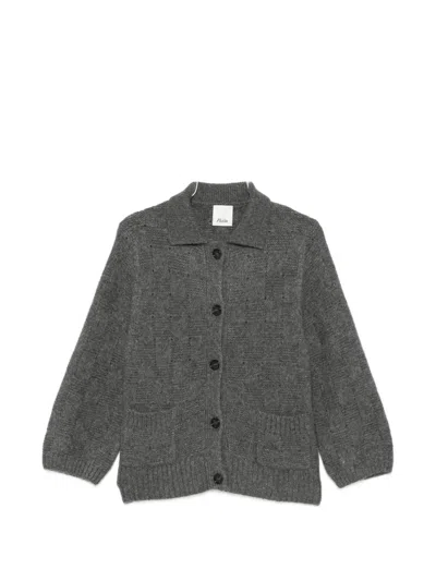 Allude Checkerboard-knit Cardigan In Gray