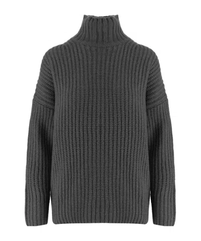 Allude Gray Patterned Knit Turtleneck Cashmere-silk Sweater