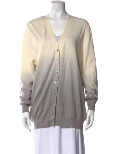 Pre-owned Allude Colorblock Pattern V-neck Sweater In Neutrals