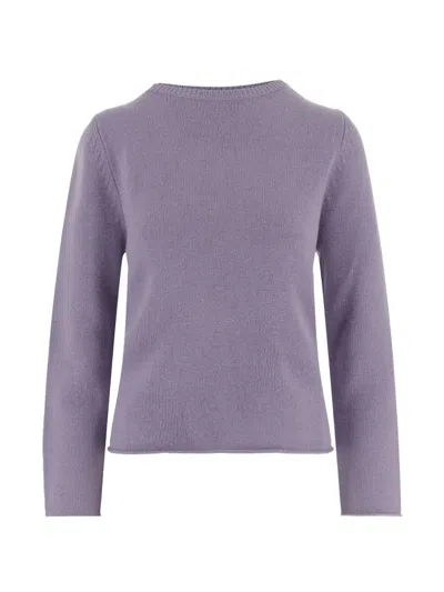 Allude Lilac Patterned Knit Crewneck Cashmere Sweater In Purple
