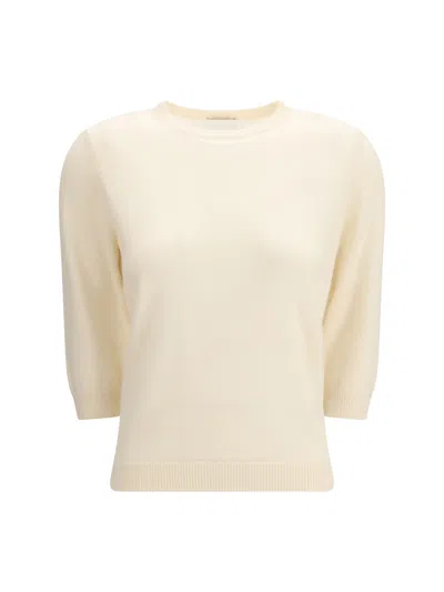 Allude Crew-neck Sweater With Three-quarter Sleeves In Neutral
