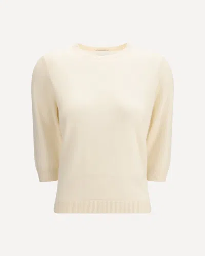 Allude Crew-neck Sweater With Three-quarter Sleeves In White