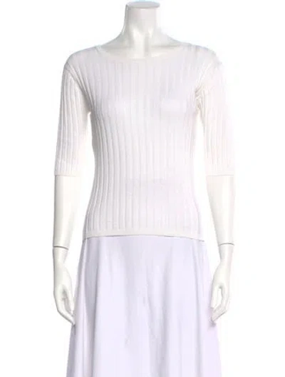 Pre-owned Allude Crew Neck Three-quarter Sleeve Top In White