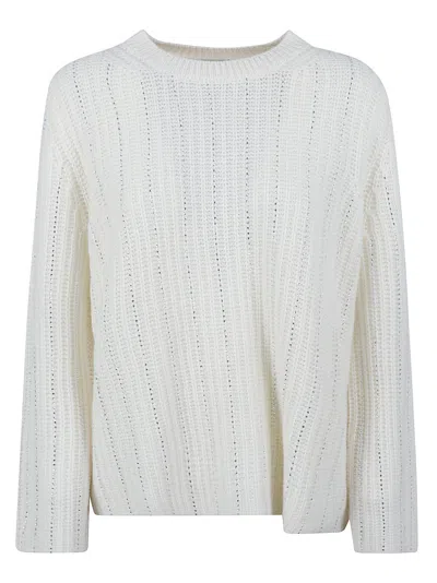 Allude Crystal Embellished Stripe Sweater In White