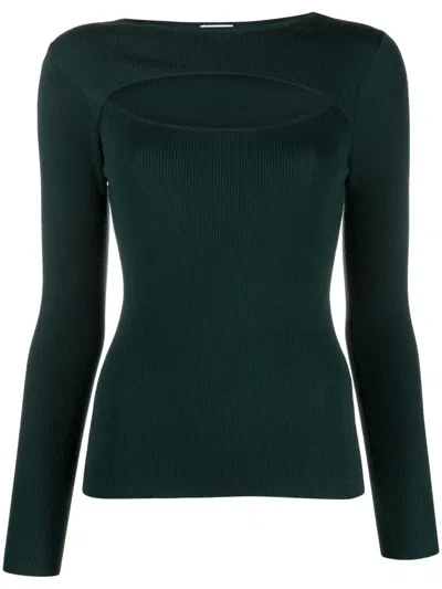 Allude Cut-out Slash-neck Top In Green