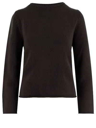 Allude Dark Brown Patterned Knit Crewneck Cashmere Sweater In Black