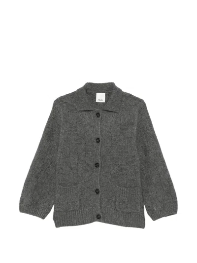 Allude Dark Gray Check Knit Cardigan In Purple