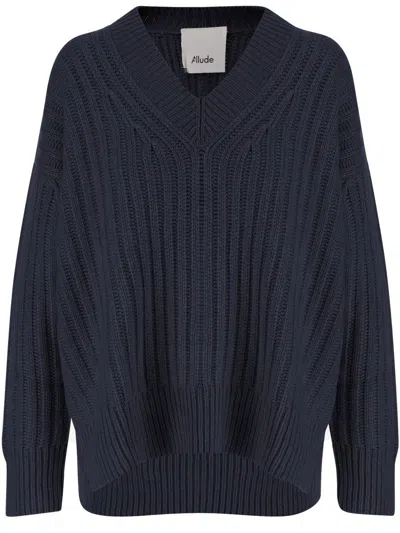 Allude Deep V-neck Cashmere Sweater In Blue