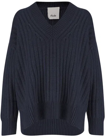 Allude Deep V-neck Cashmere Sweater In Black
