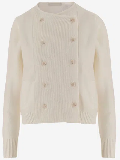 Allude Double-breasted Collarless Cardigan In Neutral