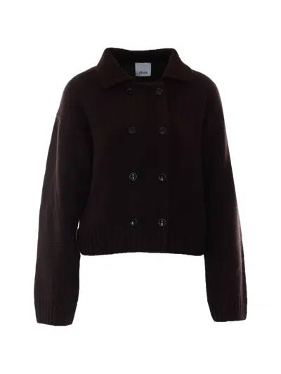 Allude Double-breasted Knitted Cardigan In Brown