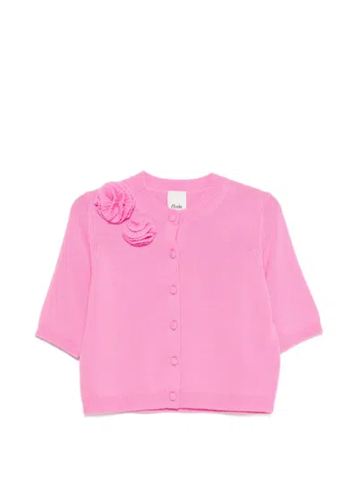Allude Floral Appliqué Cardigan In Pink