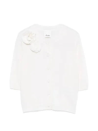 Allude Floral-appliqué Short-sleeve Cardigan In White