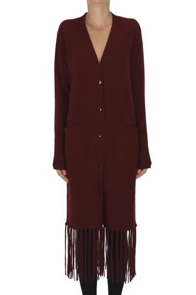 Allude Fringed Maxi Cardigan In Burgundy