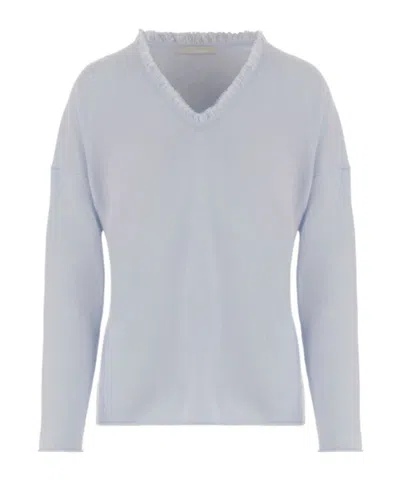 Allude Fringed V-neck Sweater In Gray