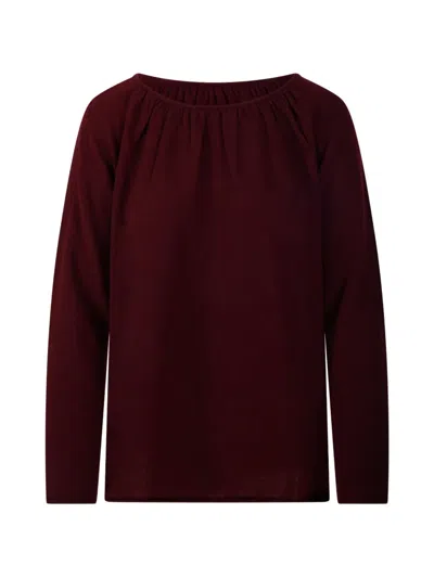 Allude Gathered-neckline Fine-knit Top In Rot