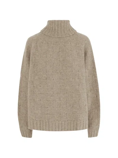 Allude Turtleneck Sweater In Cashmere And Silk With Geometric Pattern In Black