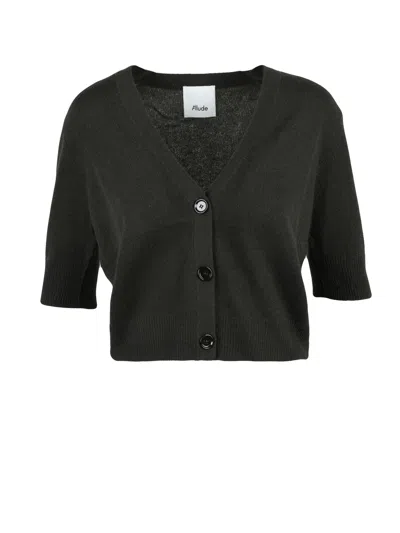 Allude Green Cropped Cashmere Cardigan In Black