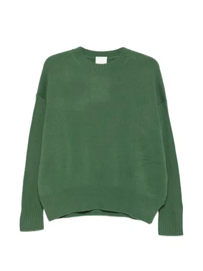 Allude Ribbed-trim Drop-shoulder Sweater In Green