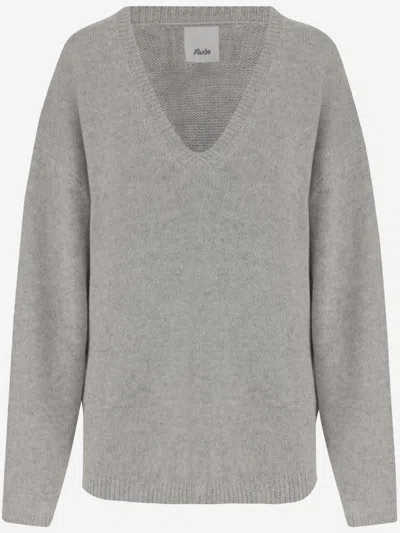 ALLUDE GREY COTTON AND WOOL SWEATER