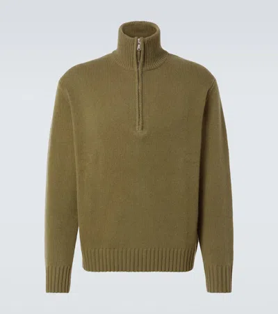 Allude Half-zip Cashmere Sweater In Green