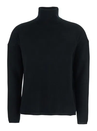 ALLUDE BLACK HIGH NECK SWEATER WITH DROPPED SHOULDERS IN CASHMERE WOMAN