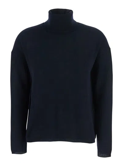 ALLUDE BLUE HIGH NECK SWEATER WITH DROPPED SHOULDERS IN CASHMERE WOMAN