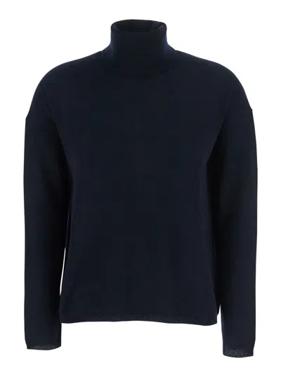 ALLUDE BLUE HIGH NECK SWEATER WITH DROPPED SHOULDERS IN CASHMERE WOMAN