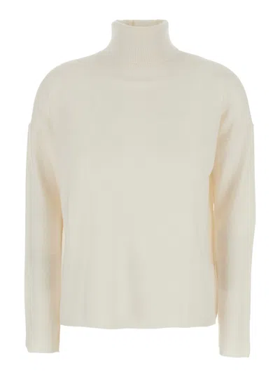 ALLUDE WHITE HIGH NECK SWEATER WITH DROPPED SHOULDERS IN CASHMERE WOMAN