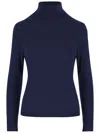 Allude High Neck Merino Wool Sweater With Contrasting Edges In Blue