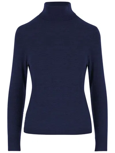 Allude High Neck Merino Wool Sweater With Contrasting Edges In Blue